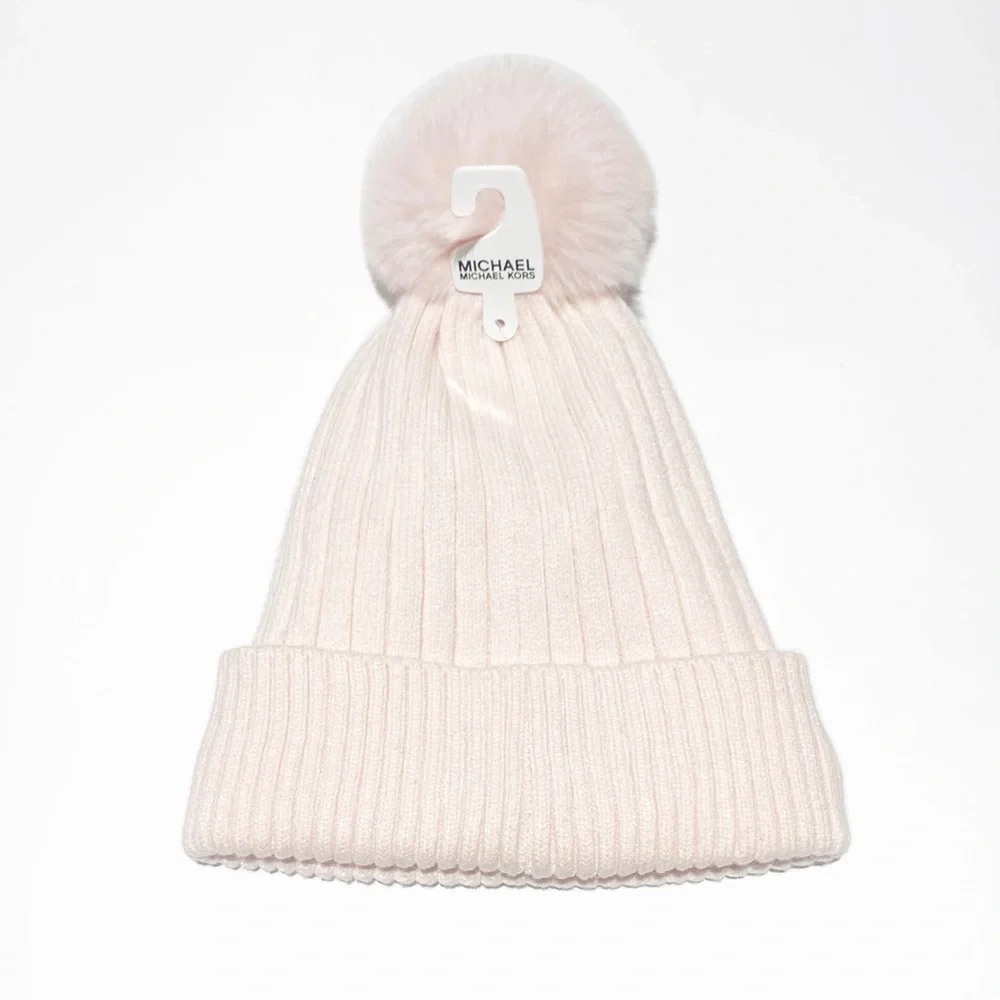 Michael Kors Pink Knit Beanie with Pom Pom